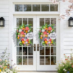 Spring Summer Wreaths for Front Door 24 Inch, Half Moon Wreath with Peony, Rose & Dalia, Outdoor Spring Wreaths for Front Door Outside, Summer Wreath for Front Door Farmhouse Welcome Sign Door Decor - Image 5