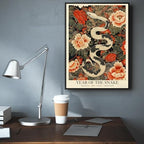 Chinese Lunar Year Of The Snake Art Print – Mysterious & Sophisticated Zodiac Wall Decor with Peony Floral Pattern for Home Office and Apartment 16X24 in Wrapped Framed - Image 6