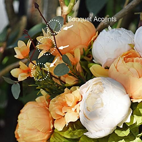 FiveSeasonStuff Mixed Cream & Apricot Artificial Peony Bouquet Set of 2 - Image 2