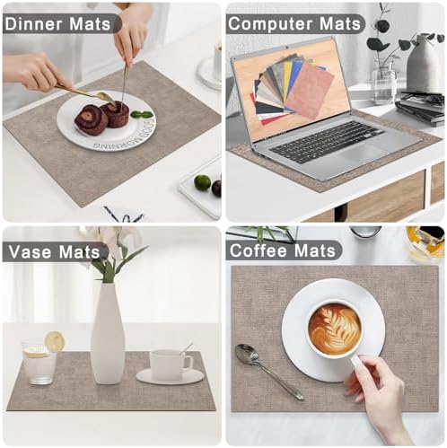 Homaxy PU Faux Leather Placemats for Dining Table, Set of 6, Light Brown - Image 6