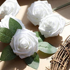 AmyHomie White Rose 50pcs Real Looking Artificial Flowers w/Stem - Image 3