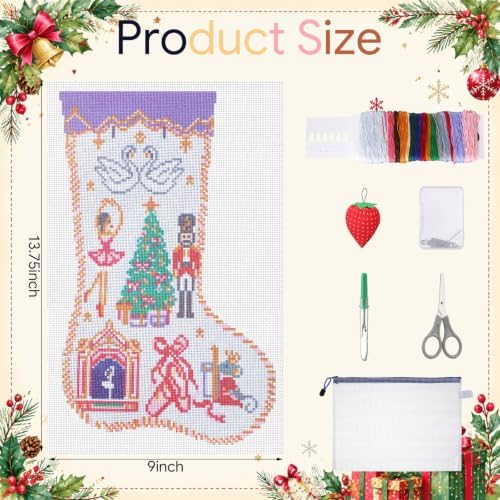 Janinka 24 Pcs Christmas Stocking Nutcracker 18 Mesh Needlepoint Canvas Kit - Image 2