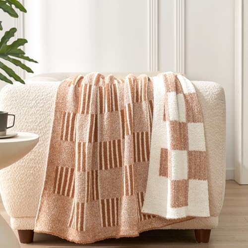 Snuggle Sac Checkered Orange Throw Blanket for Fall,Super Soft Reversible Cozy Warm Blanket for Couch Sofa Bedroom,Cute Lightweight Striped Throws for Women,Heather Orange,60x80 inches by SnuggleSac