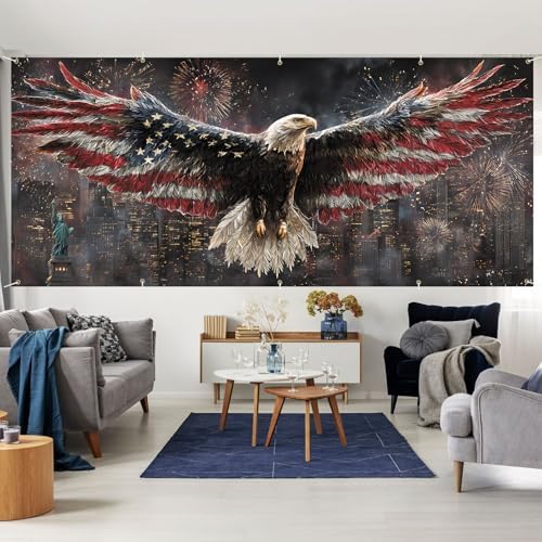 7 * 16FT Eagle USA Flag Garage Door Cover Decorations Independence Day Garage Door Banner for Outdoor Indoor Patriot Party Photography Backdrop - Image 6