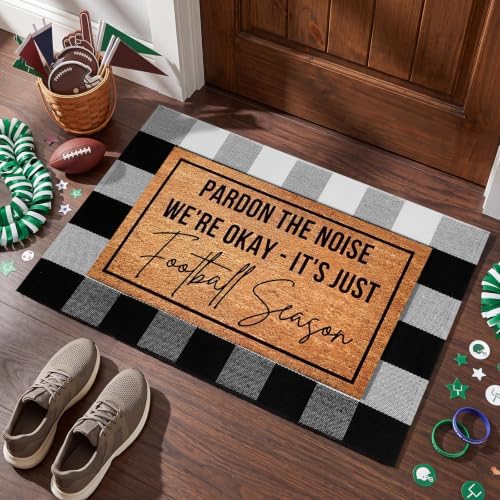 Honoson 2 Pcs Fall Football Door Mat, Coir Buffalo Plaid Layered Set by Honoson