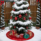 QOUBAI 36inch Christmas Tree Skirt Red Luxury Velvet Plush Fur Skirts with Gold Embroidery Xmas Velvet Tree Skirt Holly Leaves Gold Embroidered Tree Skirt for Christmas Holiday Party Decorations - Image 5