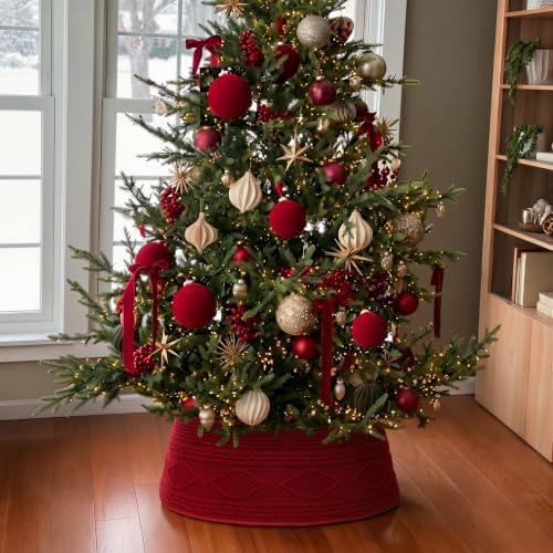Foilswirl Knit Christmas Tree Collar Wine Red Diamond Knitted Skirt 23-30in - Image 3