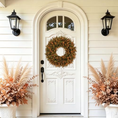 U'Artlines 20inch Fall Front Door Wreaths Harvest Boxwood Wreaths Orange - Image 4