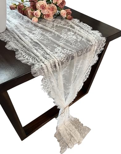 10 Pcs White Lace Table Runner 30 x 120 Inch Vintage Rustic Table Runner for Wedding Bridal Shower Baby Shower Party Decorations Embroidered Boho Lace Table Cloth Runners by Unknown