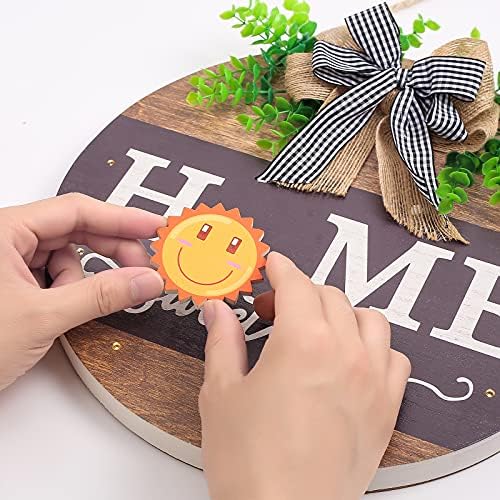 Interchangeable Seasonal Welcome Sign Front Door Decoration with 4 Seasonal Wreaths and LED Light, Rustic Round Wood Wreaths Wall Hanging Outdoor, Farmhouse Front Door Decoration Home Décor - Image 2
