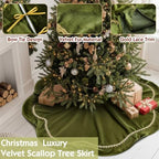 Arrowbash Olive Green 60 Inch Christmas Tree Skirt Velvet Scallop Ddge - Image 6