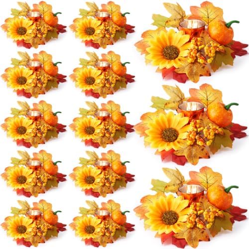 Umigy 12 Set Fall Candle Holders Glass Votive, Maple Leaf, Bright Color by Umigy