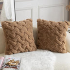 Yaertun Set of 2 Decorative Throw Pillow Covers Thick Plush Wool Throw Pillows Super Soft Luxury Faux Rabbit Fur Velvet Cushion Covers for Couch Sofa Bed Living Room 26x26 Inch Camel - Image 2