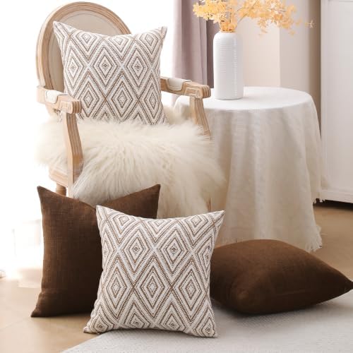 HPUK Throw Pillow Covers 18x18, Set of 4, Chocolate Couch Pillow Covers - Image 4