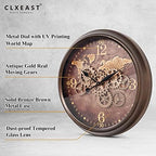CLXEAST 24 Inch Moving Gear Wall Clock for Living Room,World Map Design - Image 2