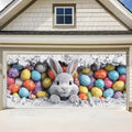 ANNA QUEEN Easter Bunny Garage Door Banner 7x16FT, Cute Rabbit Peeking Cracked Wall Garage Door Cover with Colorful Eggs, Large Outdoor Spring Decoration Backdrop for Double Garage Door & Egg Hunt Party by ANNAQUEEN