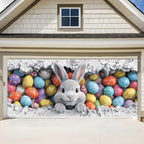 ANNA QUEEN Easter Bunny Garage Door Banner 7x16FT, Cute Rabbit Peeking Cracked Wall Garage Door Cover with Colorful Eggs, Large Outdoor Spring Decoration Backdrop for Double Garage Door & Egg Hunt Party by ANNAQUEEN
