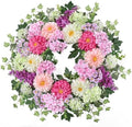 24 Inch Dahlia & Hydrangea Wreath Artificial Spring Wreath for Front Door Floral Wreat with Hyacinth Daisy Eucalyptus Ivy Indoor Outdoor Farmhouse Home Decor for Valentine’s Day Easter Summer by Zmtyykh