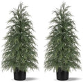 Grooy 3FT Artificial Cedar Topiary Trees, 2 Pack Fake Shrubs with Pot by FEELTHENEWWORLD