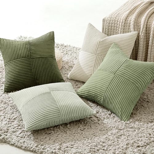 MIULEE Summer Light Green Decorative Throw Pillow Covers 20x20 Inch Set of 4 Boho Farmhouse Cushion Covers Mordern Classic Pillow Cases Soft Corduroy Gradient Home Decor for Couch Sofa Living Room Bed - Image 6