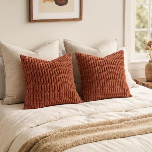 MIULEE Fall Euro Sham Corduroy Decorative Throw Pillow Covers 24x24 Rust - Image 5