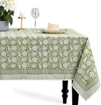 CPC Olive Bloom Tablecloth 100% Cotton 60x90 Inch Indian Block Print Rectangle Table Cover, Table Cloth for Gifting in Weddings, Halloween, Fall, Christmas, Thanksgiving by COTTONPRINTCLUB