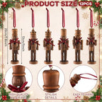 Amyhill 12 Pack Christmas Nutcracker Ornaments 5 Inch Rustic Wood Nutcracker Soldier Figurines with Velvet Bow and Hanging String Vintage Tree Decorations for Christmas Tree Mantle Holiday Decor - Image 2