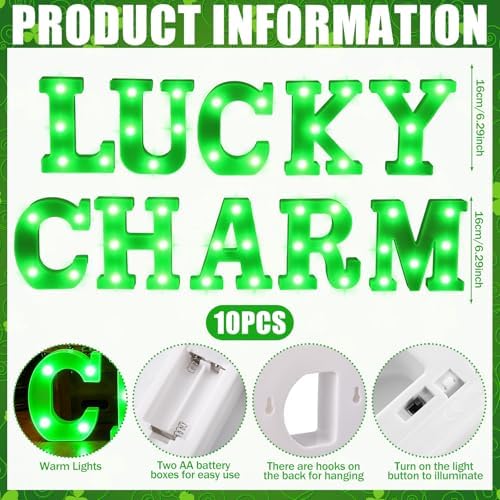 Aurelema Sukkot Large LED Letter Sign LED Lights, Lucky Charm, 8.27 Inches - Image 3