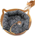 Instinct Basket, Stimuli Handwoven cat Basket Rope Cotton with Cushion, Eliminates Bed Rejection Round Pet Basket, Boho Catbed for Cats Handwoven Scratchable Breathable Weave (Large-A) by FHKPET