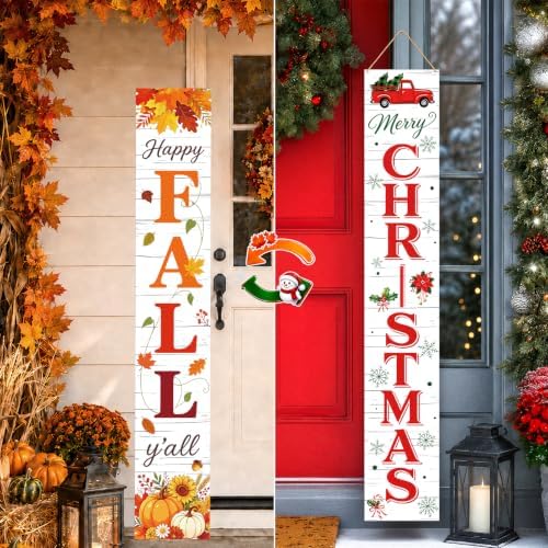 2 in 1 Fall Porch Sign 47" Double Side Christmas Front Door Decor by Unknown