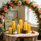 Nimiko Flickering Flameless LED Candles,Battery Operated Candles 24 Pcs with Embedded Star String,Acrylic LED Pillar Candles with Remote,Suitable for Home Decoration to Create an Atmosphere (Gold) - Image 6
