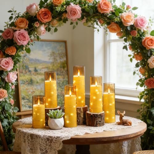 Nimiko Flickering Flameless LED Candles,Battery Operated Candles 24 Pcs with Embedded Star String,Acrylic LED Pillar Candles with Remote,Suitable for Home Decoration to Create an Atmosphere (Gold) - Image 6