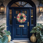 24 Inch Spring Wreath for Front Door, Magenta Pink Rose Floral Wreath with Lavender, Eucalyptus, Lamb's Ear and Blue Wildflowers, Silk Summer Wreath for Home Porch Wall Window Seasonal Decor - Image 5