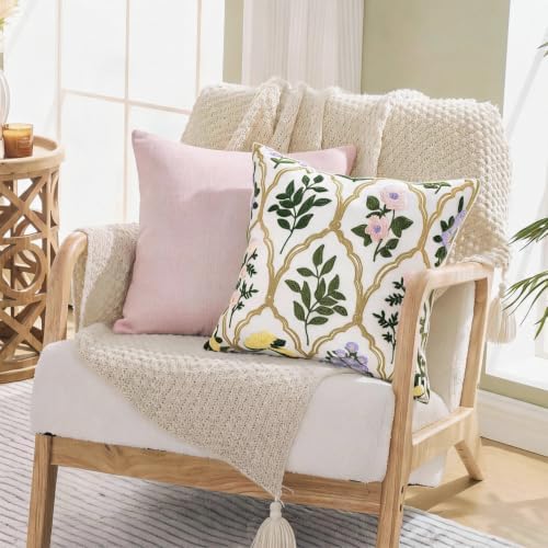 Alysheer Floral Embroidered Throw Pillow Cover 18"x18", 2pcs Light Pink - Image 7