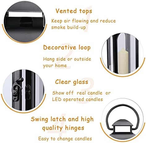 Bdor 16 Inch Outdoor Indoor Lantern, Set of 2 Black Metal Candle Lanterns - Image 4