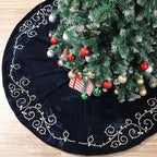 48inch Christmas Tree Skirt Navy Blue Luxury Velvet Plush Fur Skirts Baroque Tree Skirts with Gold Embroidered Pearls and Crystals Xmas Velvet Trees Skirt for Christmas Holiday Party Home Decorations - Image 6