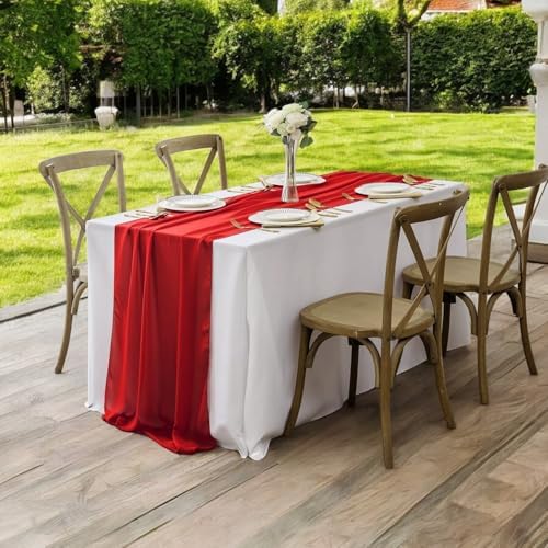 MDS Pack of 25 | Red | 10ft Chiffon Table Runner 29x120 Inches Long Romantic Rustic Sheer Gauze Runner for Wedding Bridal Shower Birthday Banquets Engagement Spring Easter Boho Decorations - Image 6