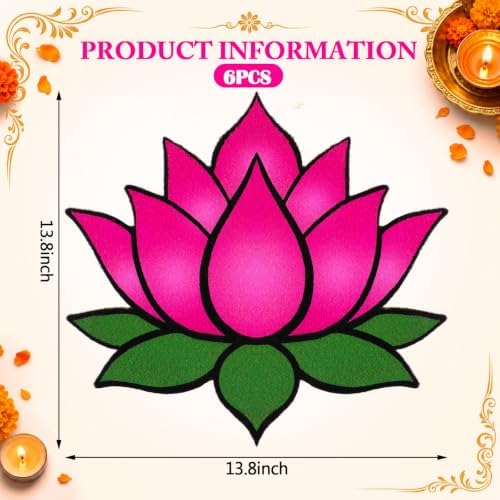 Dunzy 6 Pcs Diwali Rangoli Mat Varalakshmi Pooja Decoration, Pink Lotus - Image 3