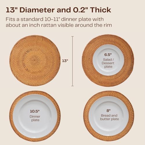 6-Pack Rattan Placemats - 13-inch Round Placemats (Smoky Brown) - Smoked-Cured Woven Place Mats, Round Table Mats - Wicker Chargers for Dinner Plates, Plate Chargers Boho - Kitchen Table Decor - Image 3