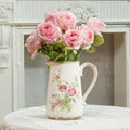 Retro Rustic Large Ceramic Vase with Handle, Distressed Farmhouse Pitcher for Home, Ideal Shelf Decor, Red Rose Floral Vase for Living Room Bedroom Office Table Centerpiece Decorations 9 Inch by TEWEIQI