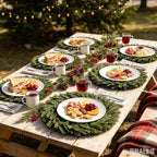 Christmas Placemats Set of 6 Artificial Cedar Wreath Charger Plates 19.7" Round Faux Greenery Branch Place Mats Winter for Winter Xmas Holiday Dinner Party Kitchen Dining Christmas Table Decorations - Image 7
