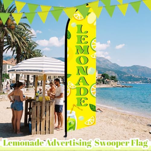 HunnmingRe 2 Set 15ft Lemonade Feather Flag Kit, Large Advertising Swooper Flag Banner with Aluminum & Fiberglass Poles and Ground Stakes, High-Visibility Outdoor Sign for Business, Store - Image 5