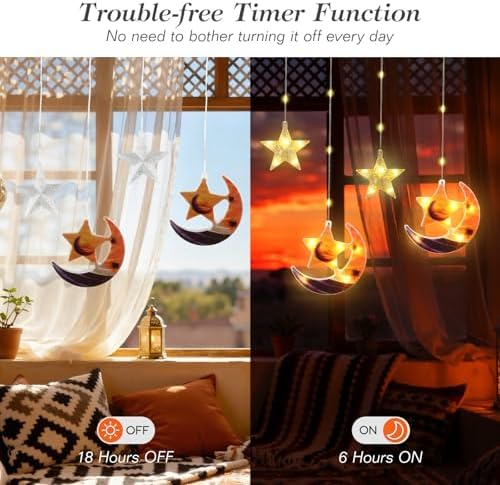Lewondr Ramadan Curtain String Lights, 138 LEDs Moon Castle Star Lights - Image 3