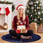 Arrowbash 48 Inch Velvet Christmas Tree Skirt Quilted Tree Skirt, Navy Blue - Image 5