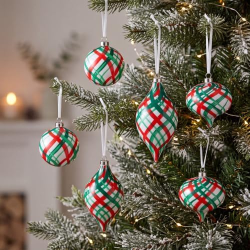 12 Pcs 2.36in Christmas Scottish Tartan Ball Ornaments, White - Image 3