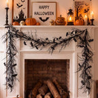 Riceshoot Halloween Garland for Mantle Fireplace Decor-6 ft Black Twig Garland with Bat Accents, Spooky Artificial Halloween Vine for Table Staircase Entryway Gothic Party Haunted House - Image 5