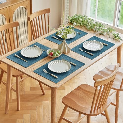 Softalker Faux Linen Cloth Placemats Set of 12-12 x 18 Inch, Teal - Image 7