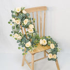 TOCHGREEN 4 Pack Artificial Eucalyptus Flower Garland with Champagne Roses - Image 6