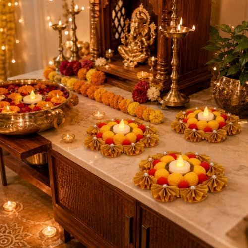 LemonRoad 7pcs Diwali Rangoli Mats, Reusable 6" LED Tealight Diya Holders - Image 3