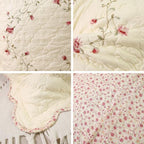 vctops Set of 2 Cotton Quilted Embroidered Decorative Square Throw Pillow Covers with Scalloped Floral Soft Cushion Case for Couch Sofa Bed (Flower D,18"x18") - Image 6